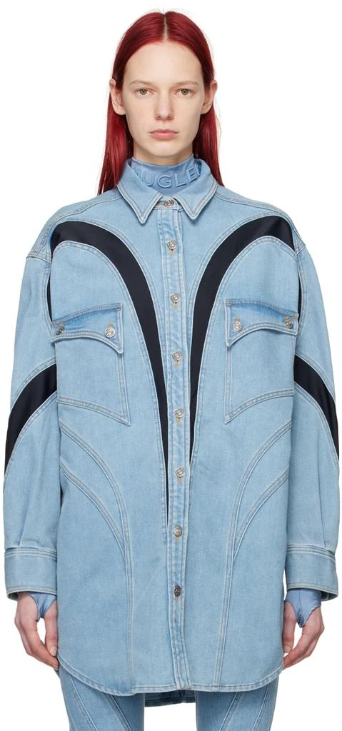 Mugler Blue Paneled Denim Shirt 1