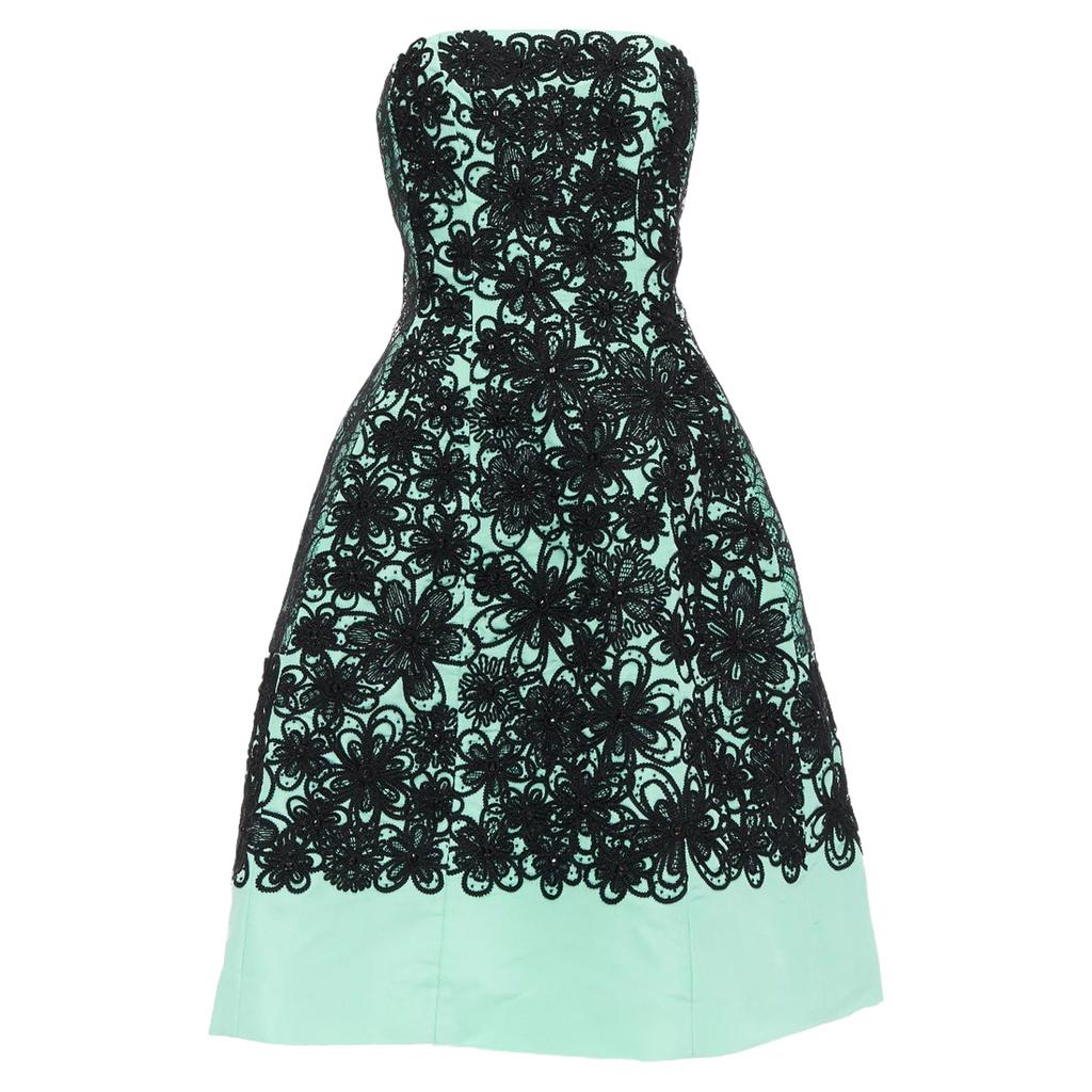 Oscar de la Renta Oscar De La Renta Runway Silk Turquoise Cocktail Black Dress