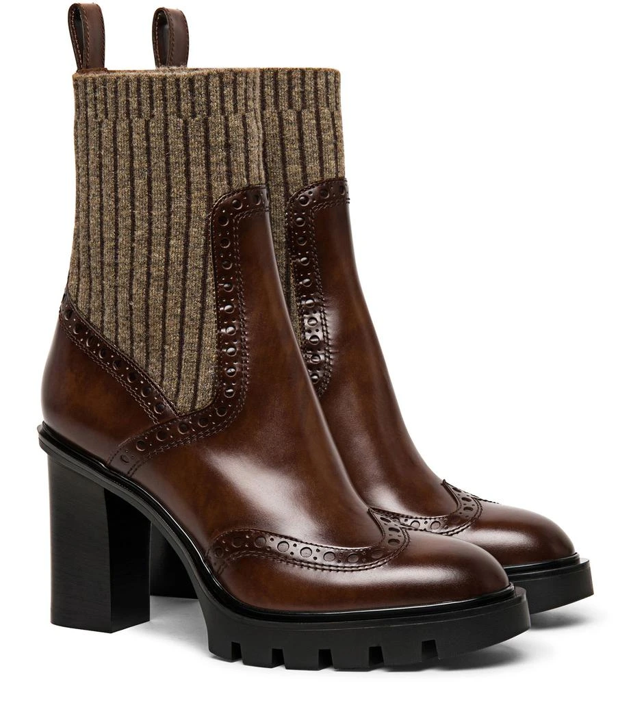 Santoni Leather mid-heel brogue sock boots 2