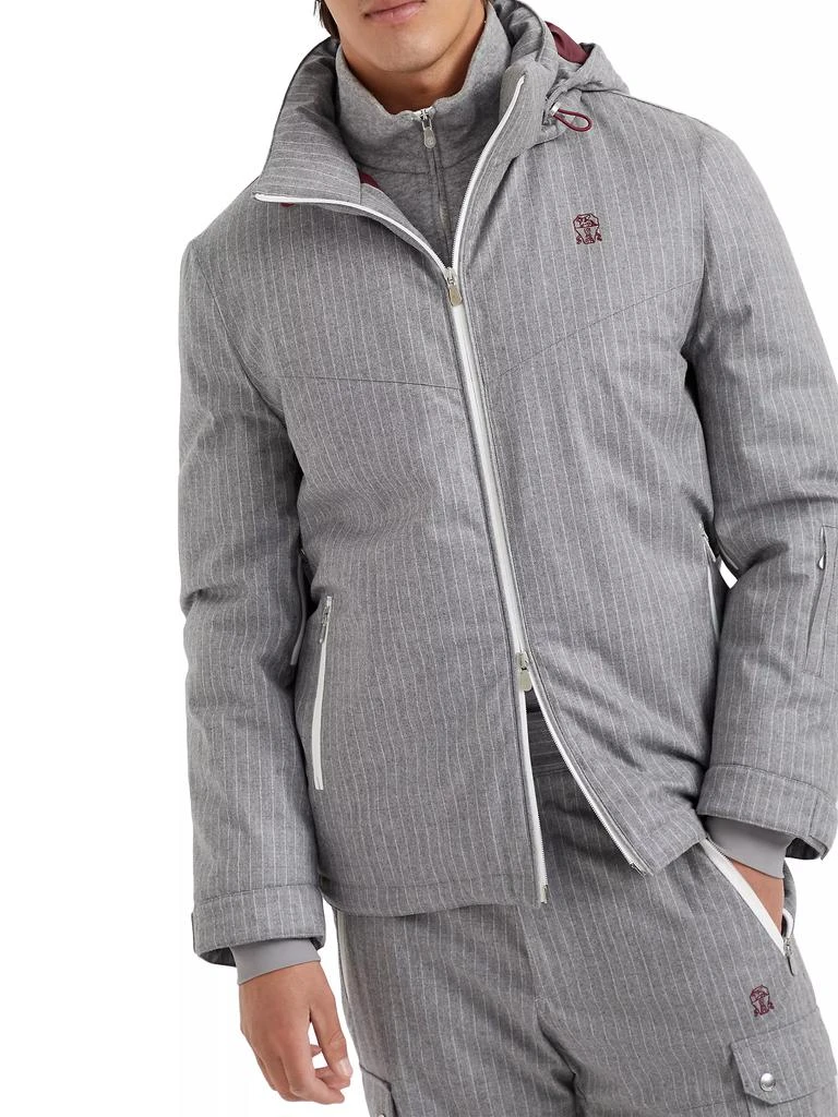 Brunello Cucinelli Bonded Narrow Chalk Stripe Virgin Wool Flannel Mountain Parka with Thermore Padding 2