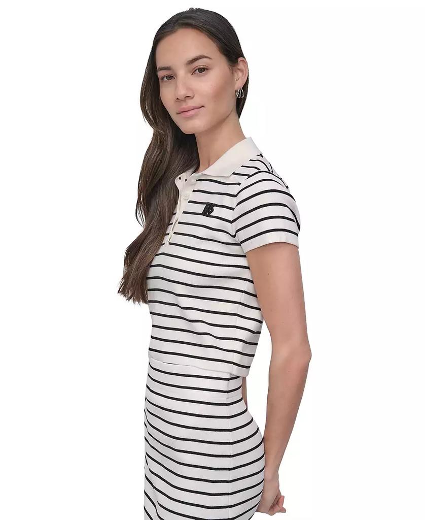 DKNY Women
s Striped Short-Sleeve Polo Shirt