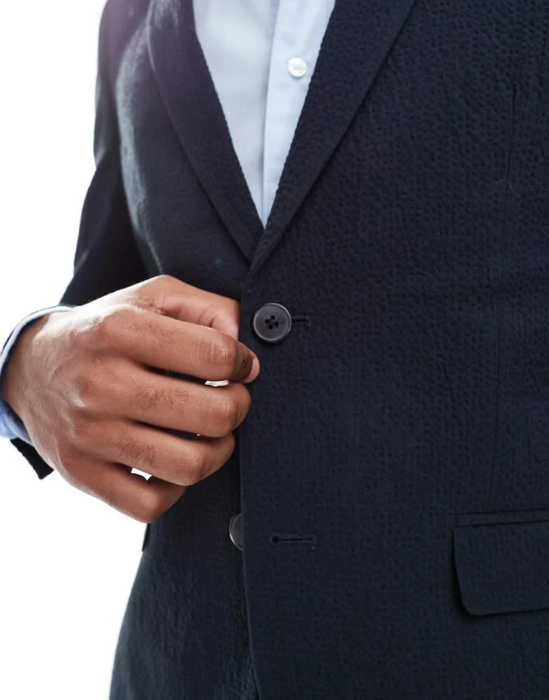 Jack & Jones Jack & Jones Premium seersucker suit jacket in navy 5