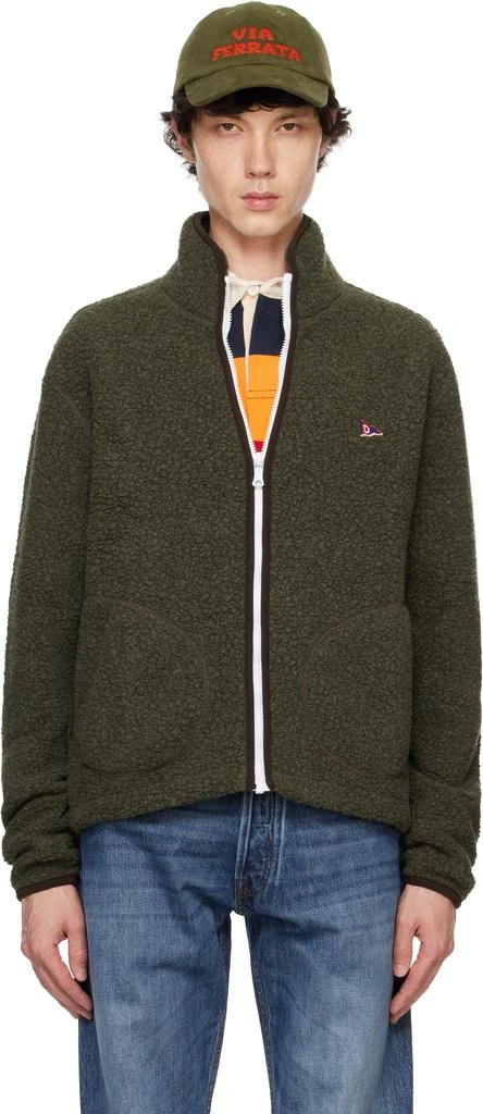 Drake's Green Boucle Wool Zip Fleece Jacket 1