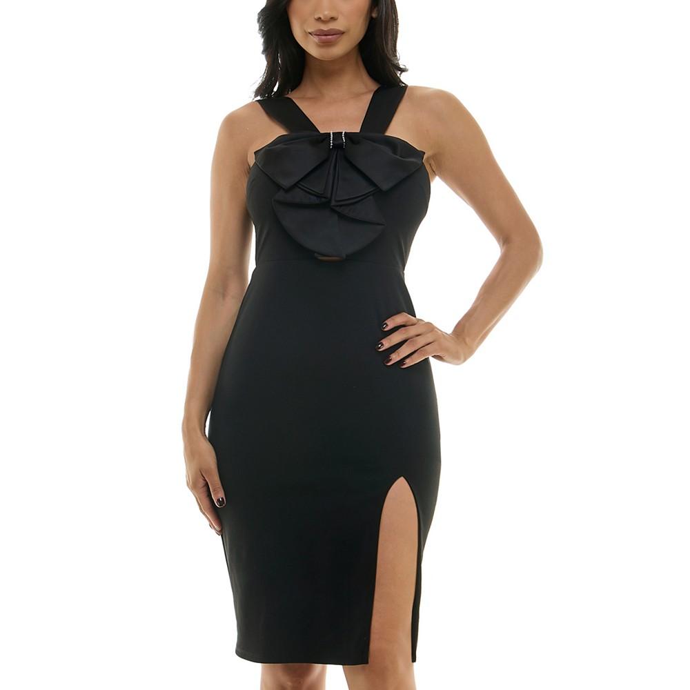 City Studios Juniors' Bow-Front Wide-Strap Bodycon Dress