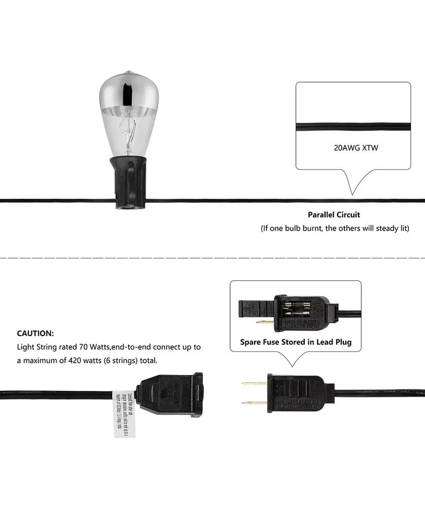 JONATHAN Y 10-Light Indoor and Outdoor Rustic Industrial Incandescent C7 Half-Chrome Bulb String Lights 4