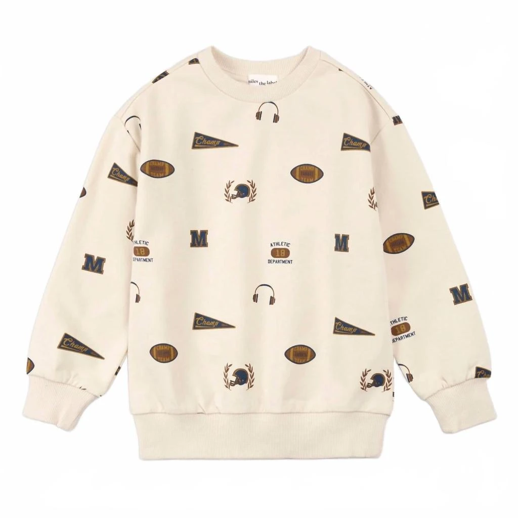 Miles the Label Kid
s Varsity Print On Birch Sweatshirt In Beige