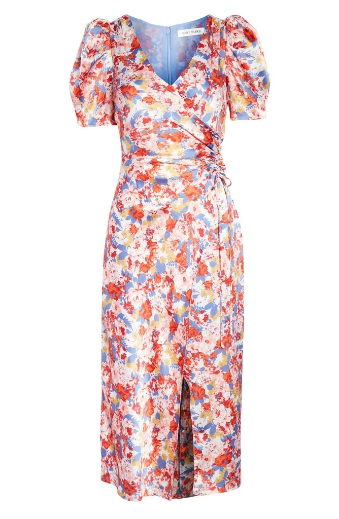 FLORET STUDIOS Floral Satin Faux Wrap Midi Dress 5