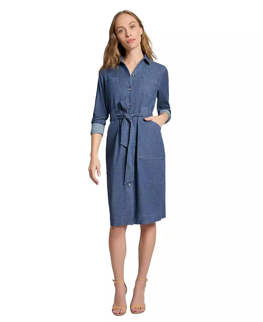 JONES NEW YORK Petite Denim Tie-Belt Shirtdress 1
