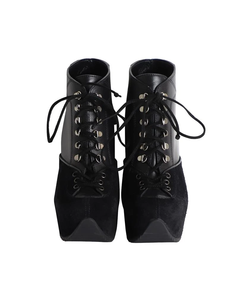 Yves Saint Laurent Lace-Up Platform Wedge Heels in Black Leather and Suede 2