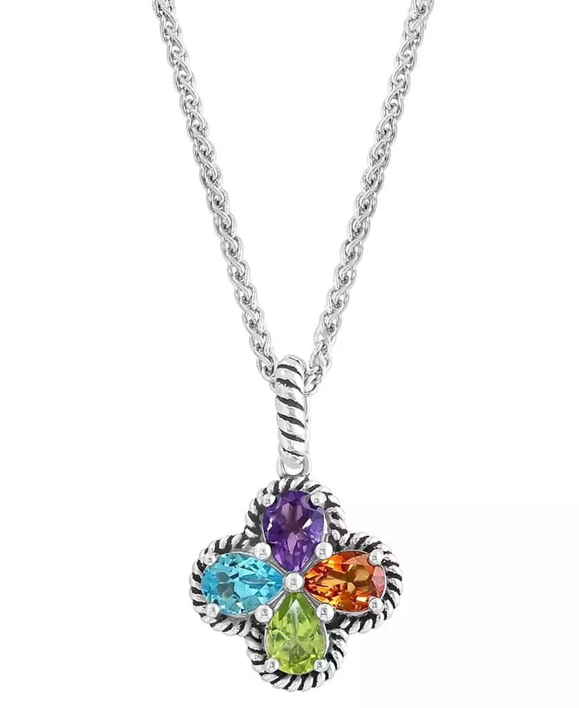 Effy EFFY® Multi-Gemstone Flower 18" Pendant Necklace (3 ct. t.w.) in Sterling Silver 2