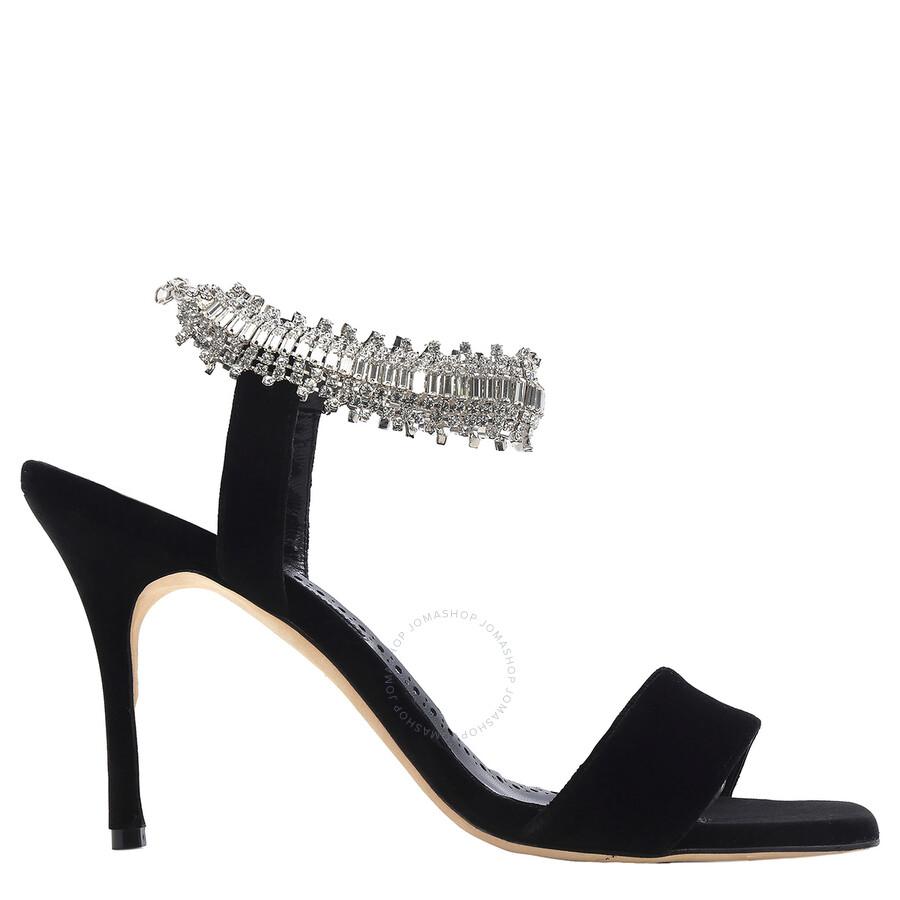 Manolo Blahnik Black Parinasan Crystal Strap Sandals