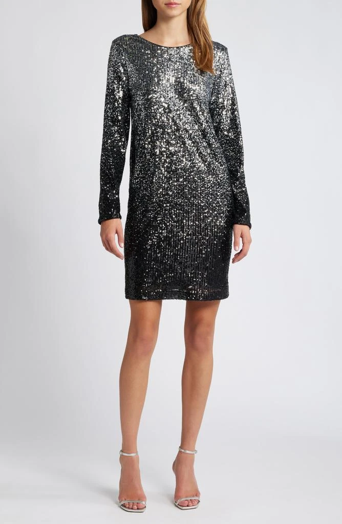 chelsea28 sequin dress Chelsea28 Long Sleeve Sequin Cocktail Minidress - Black-Silver