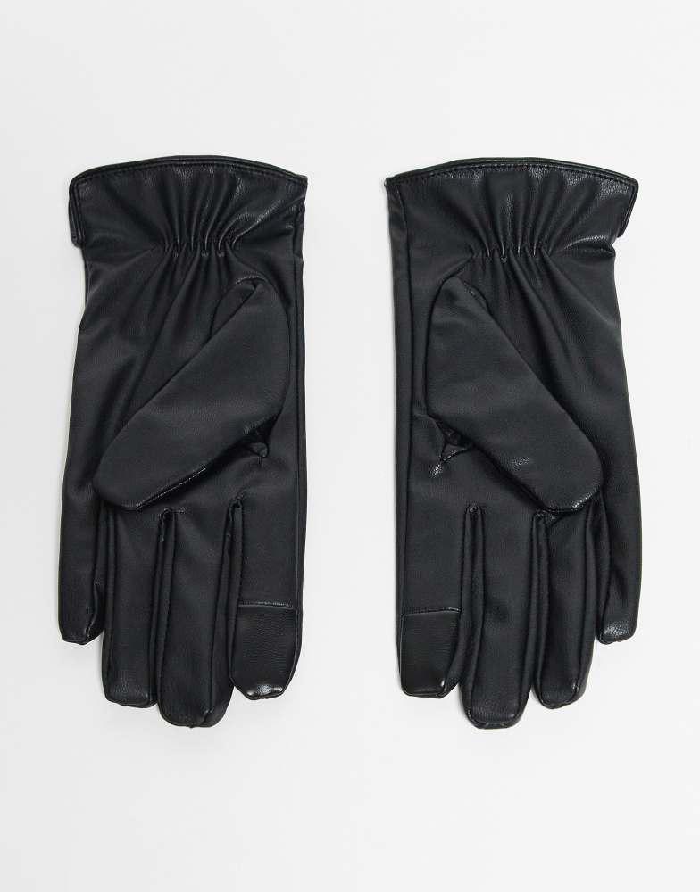 Pieces Pieces leather look gloves in black