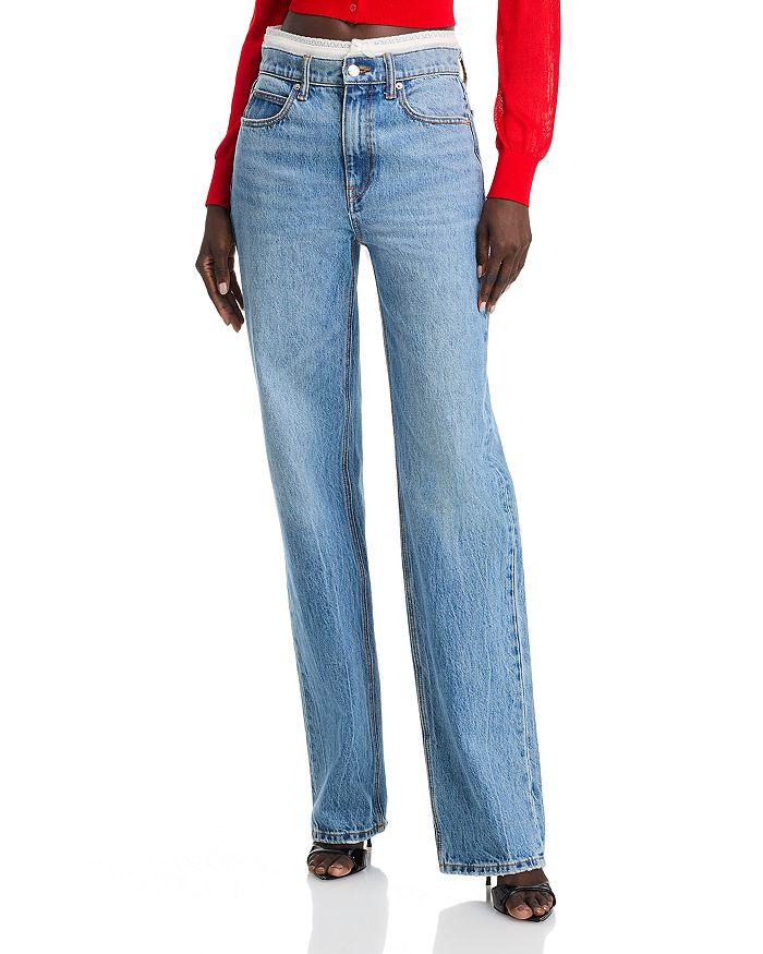 Alexander Wang Mid Rise Contrast Waistband Jeans in Vintage Light Blue