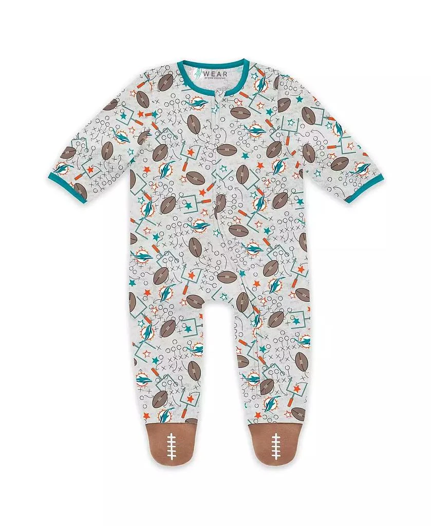 WEAR by Erin Andrews Baby Boys and Girls Newborn 2-Piece Miami Dolphins Sleep and Play Full-Zip Sleeper Bib Set 2