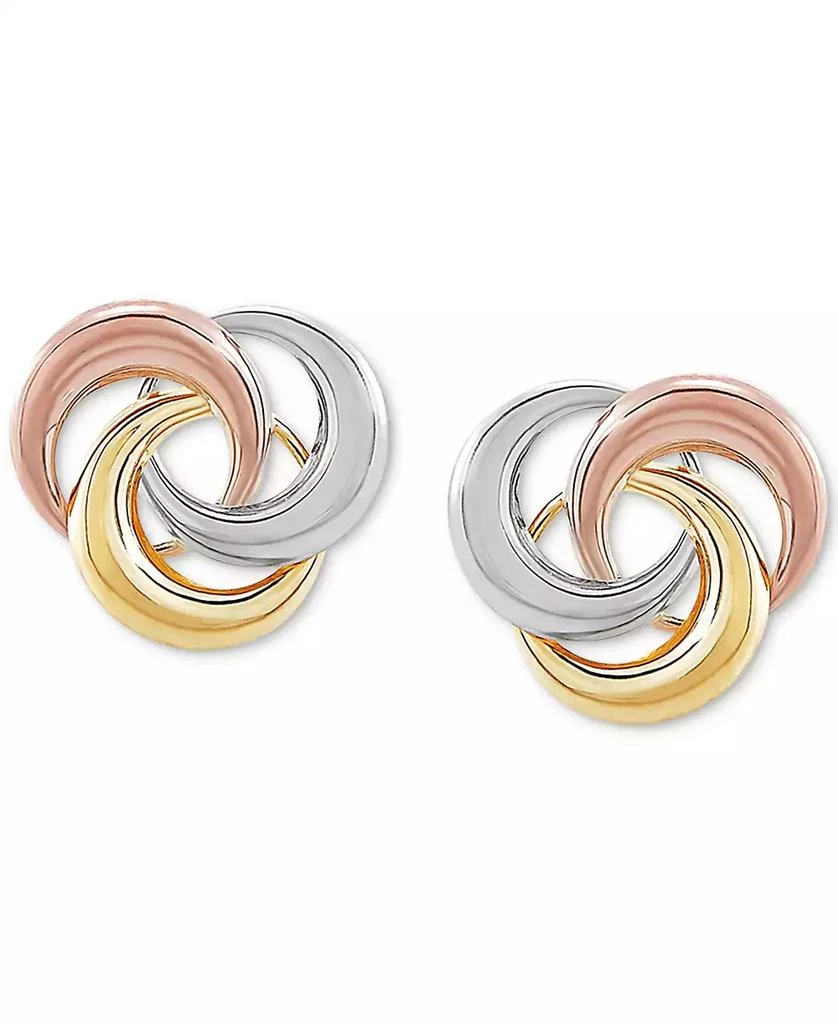 Macy's Tricolor Love Knot Stud Earrings in 10k Gold, White Gold & Rose Gold 1