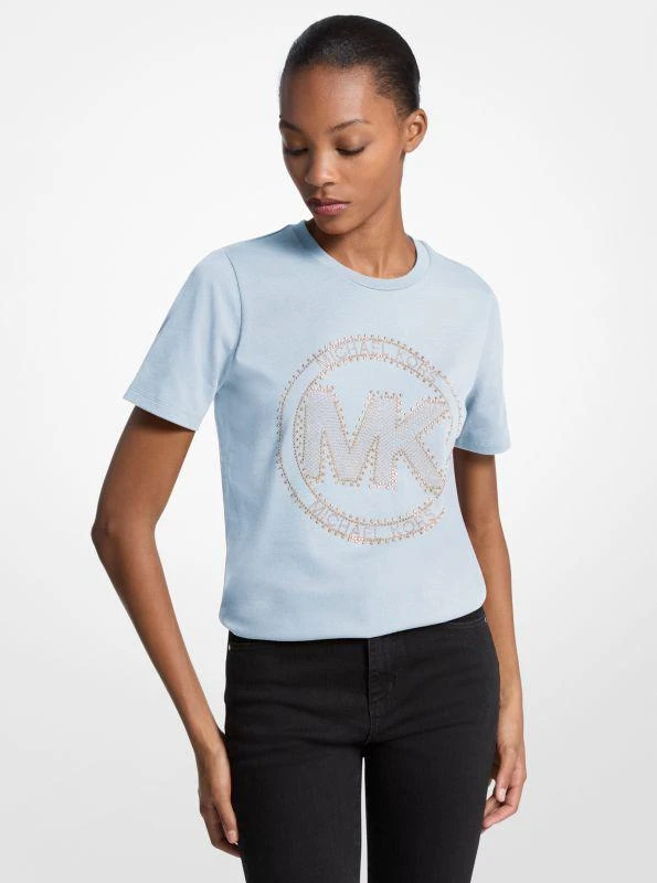Michael Kors Studded Logo Charm Organic Cotton Jersey T-Shirt