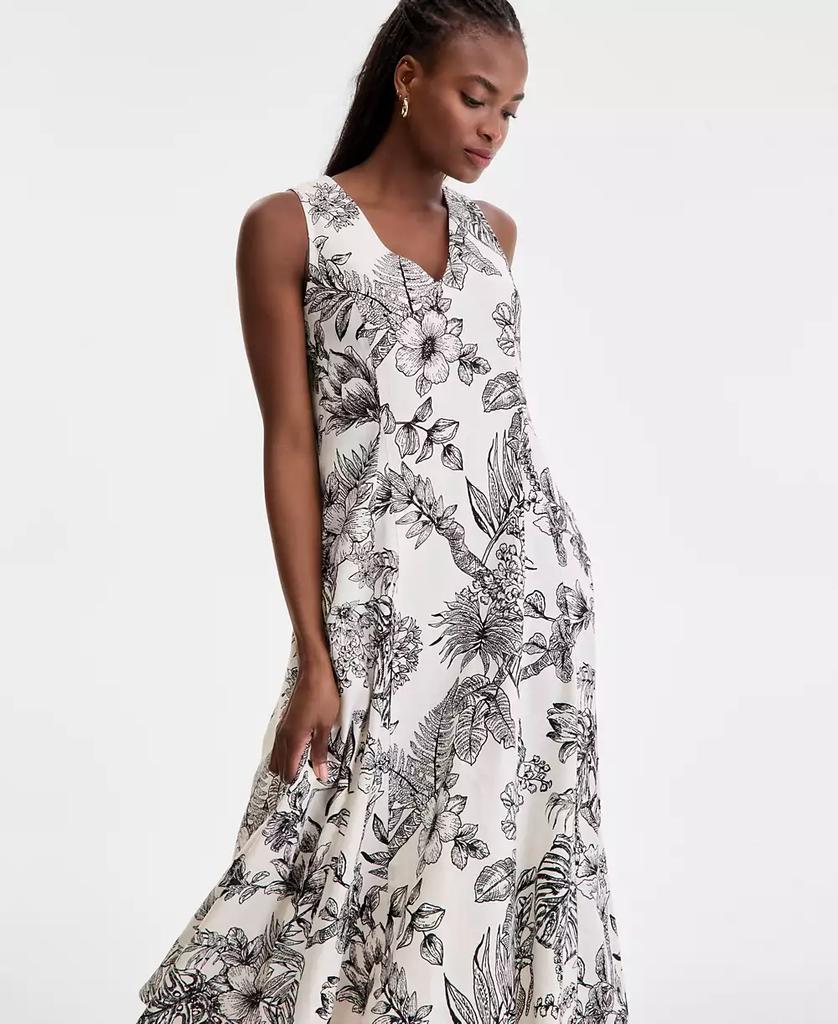 London Times Women's Godet Floral-Print V-Neck A-Line Dress
