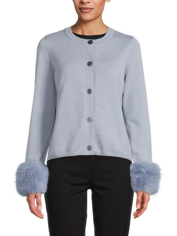 Saks Fifth Avenue Faux Fur Cuff Cardigan 1