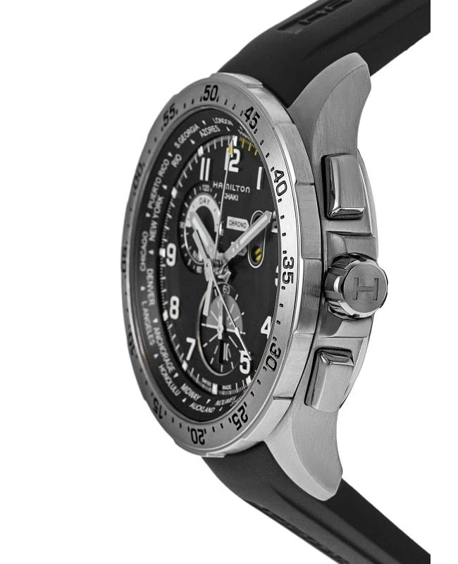 Hamilton Hamilton Khaki Aviation Worldtimer Chrono Quartz Black Dial Rubber Strap Men's Watch H76714335 3