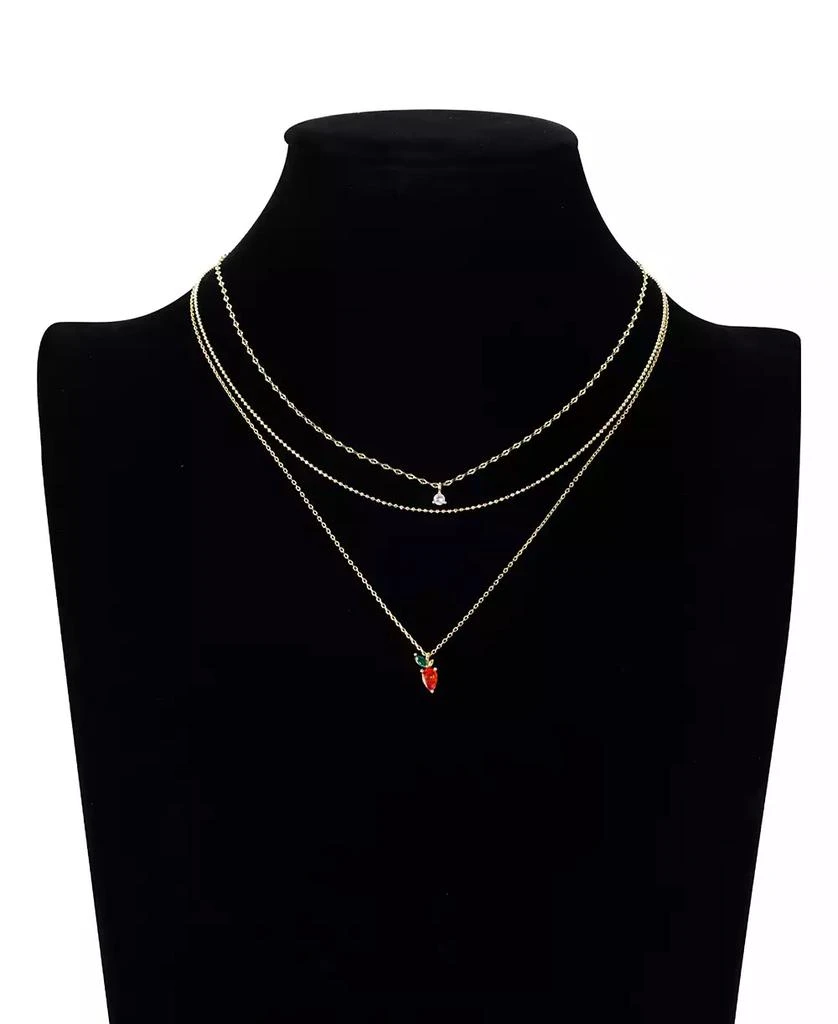 Unwritten Cubic Zirconia Strawberry Pendant Layered Necklace Set 3