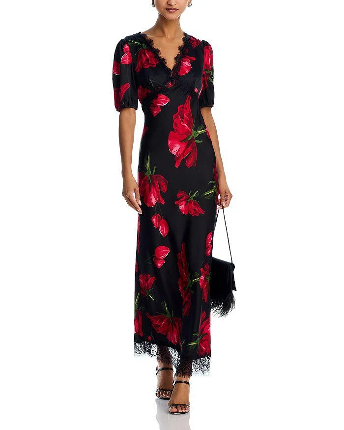 AQUA Rose Print Lace Trim Maxi Dress - Exclusive 1