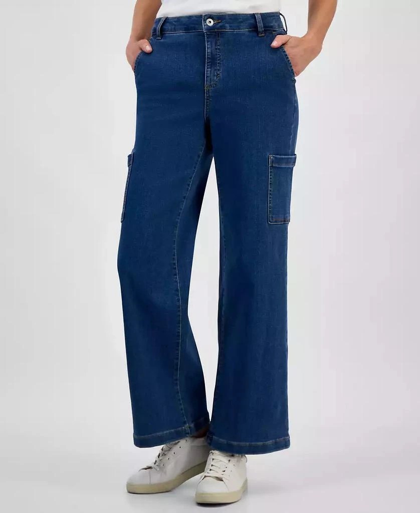 Style & Co Petite High-Rise Wide-Leg Cargo Jeans, Exclusively at Macy's 1