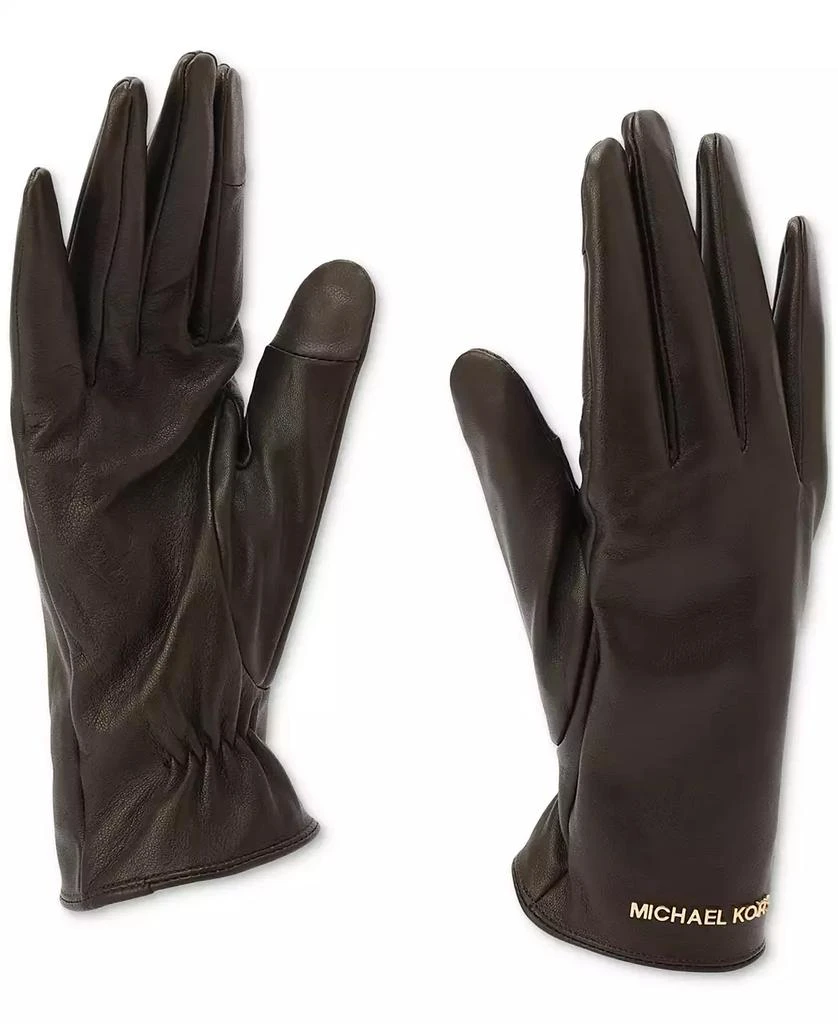 Michael Kors MICHAEL Women's Logo Detail Leather Tech Gloves 4