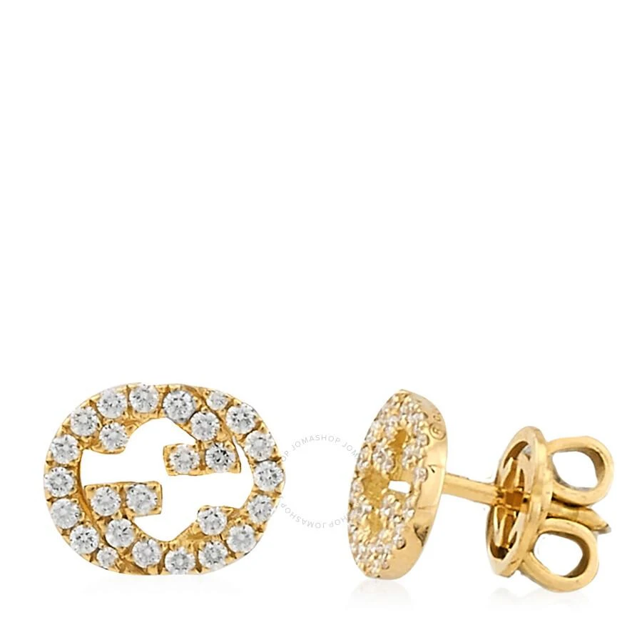 Gucci 18K Yellow Gold Interlocking G Diamond Stud Earrings 2