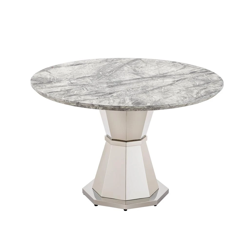 Streamdale Furniture Streamdale 47" Round Faux Marble Dining Table, Stainless Steel Base (Silver/Gray) 2