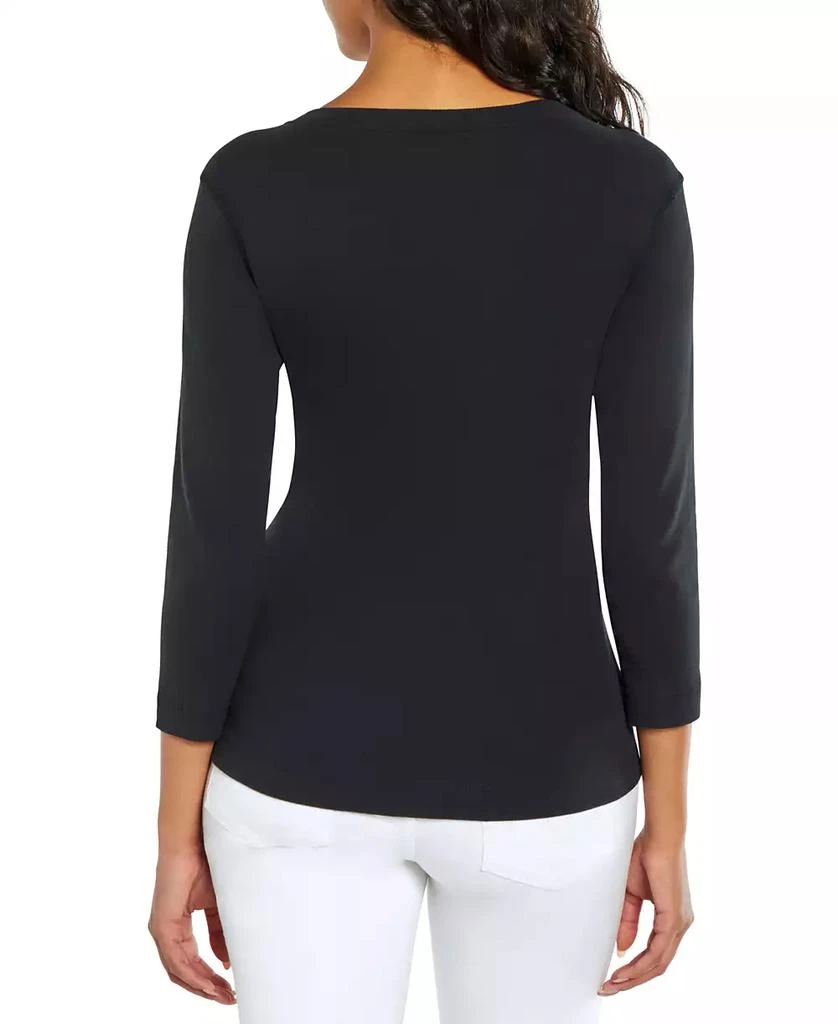 Three Dots Women's V-Neck 3/4-Sleeve T-Shirt 2