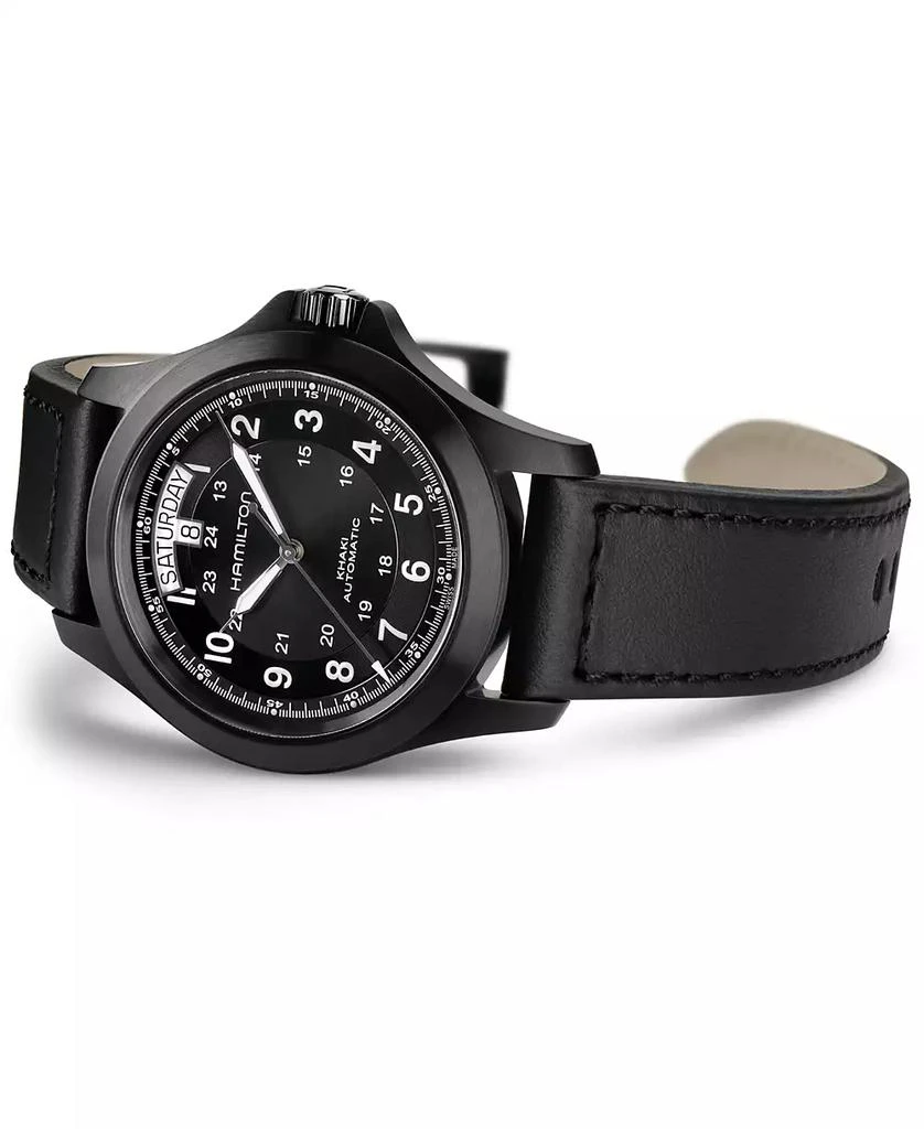 Hamilton Men's Swiss Automatic Khaki Field King Black Leather Strap Watch 40mm 3