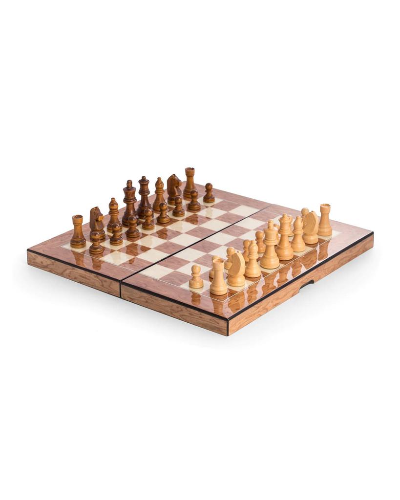 Bey-Berk Lacquer-Finished Travel Game Set, Brown