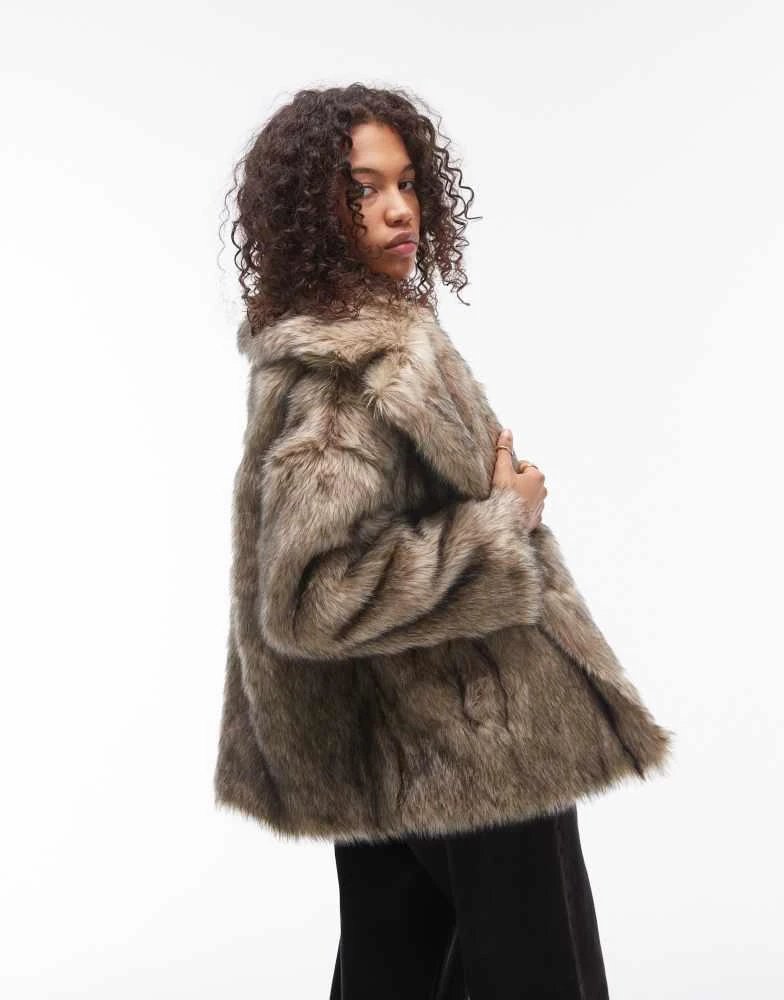 Topshop Topshop faux fur midi coat in light brown 2