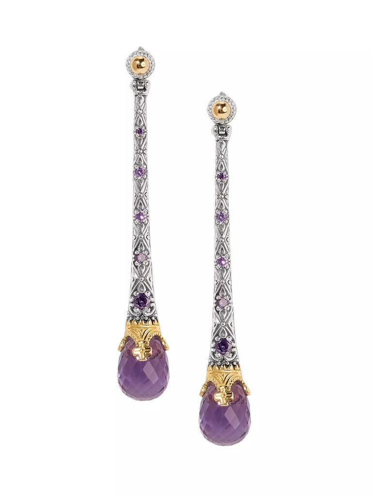 Konstantino Pythia Color Sterling Silver, 18K Yellow Gold & Amethyst Quartz Drop Earrings