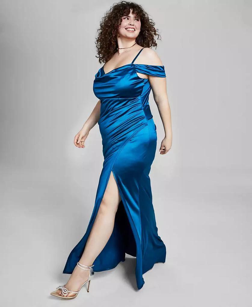 B Darlin Trendy Plus Size Off-The-Shoulder Satin Gown 3