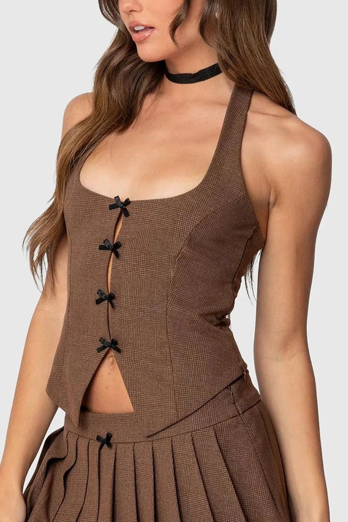 mini brown dress with sleeves Strappy Brown and Yellow Check Slip Dress