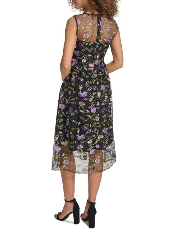 Kensie Floral Embroidered Mesh Fit & Flare Midi Dress 2
