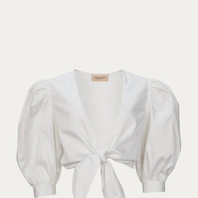 Adriana Degreas Solid Puff-Sleeve Cropped Blouse