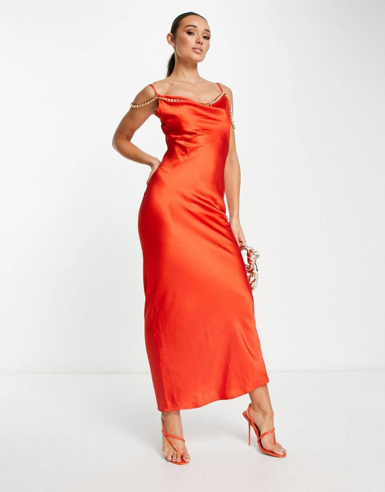 Rare Rare London embellished satin cami maxi dress in burnt orange 1