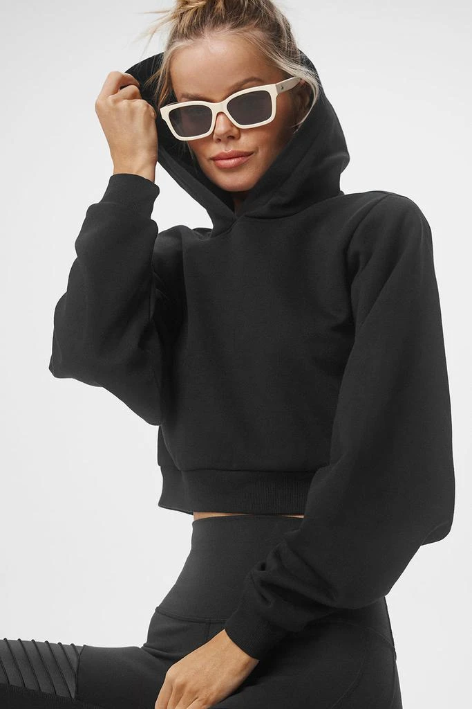 Alo Cropped Headliner Shoulder Pad Hoodie - Black 1
