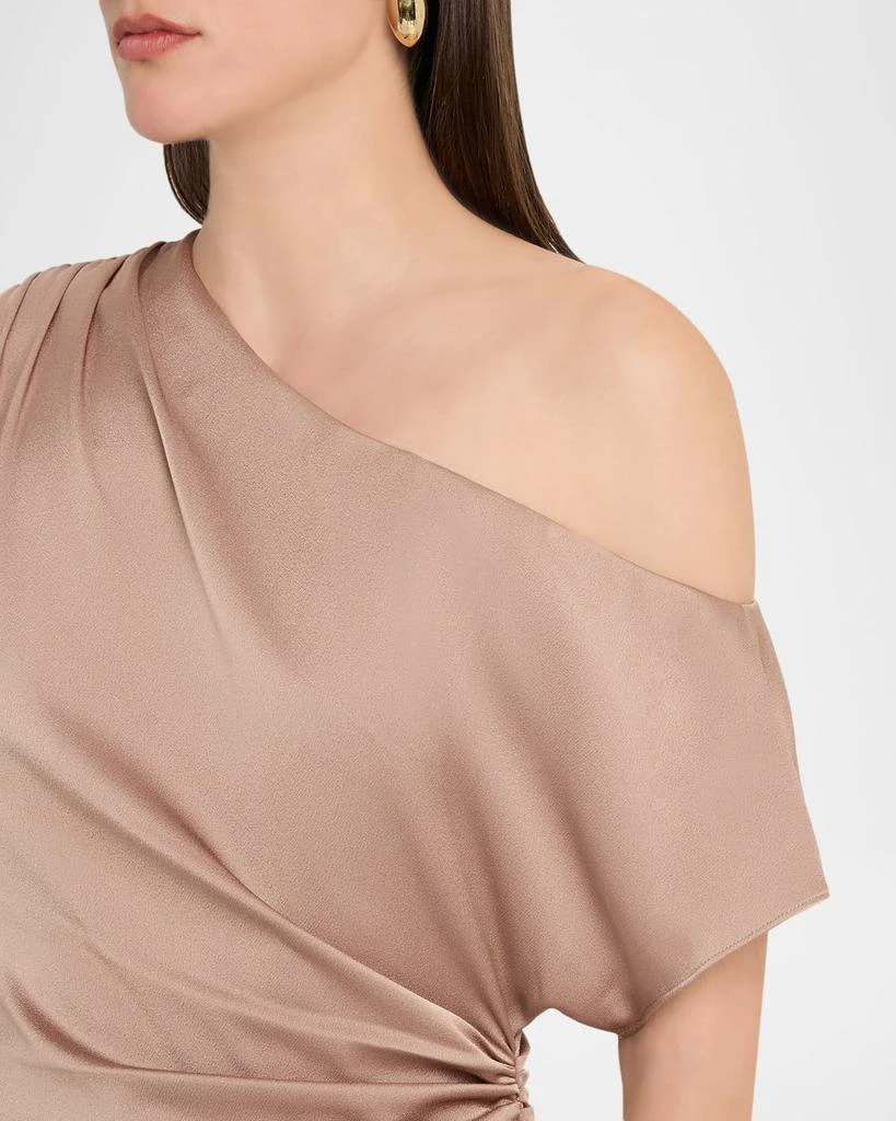 Aidan Mattox Draped One-Shoulder Crepe Back Satin Midi Dress 5
