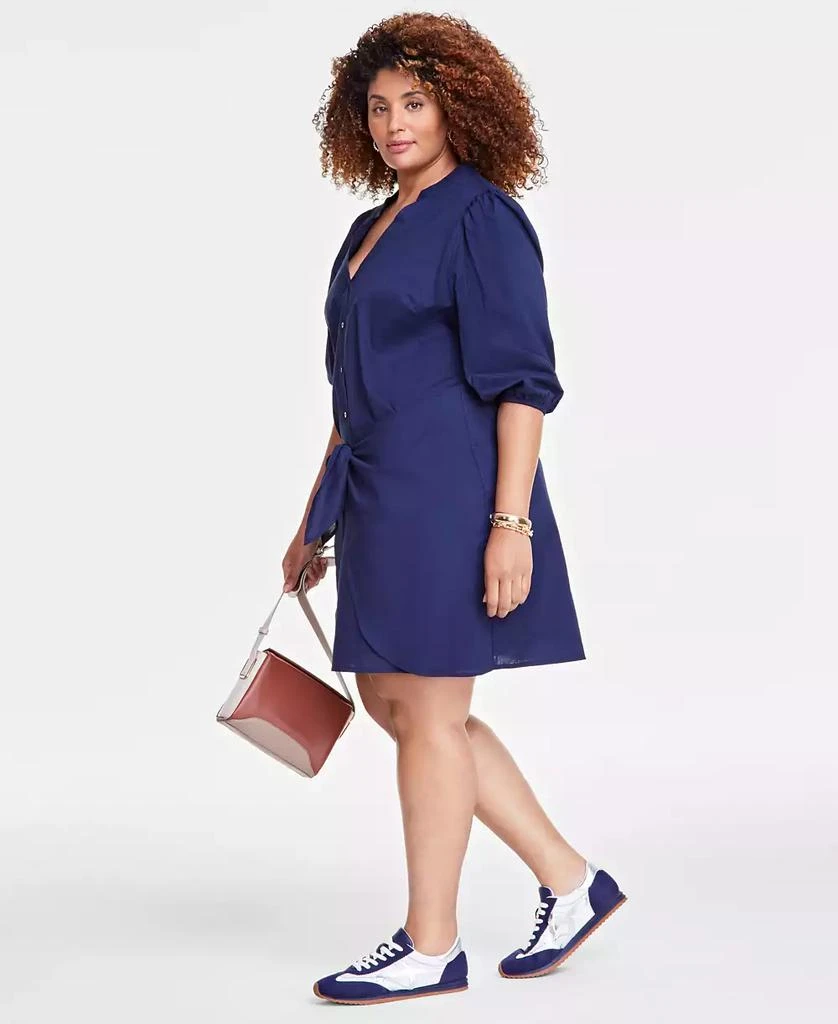 On 34th Trendy Plus Cotton Tie-Front 3/4-Sleeve Shirtdress, Exclusively at Macy's 2