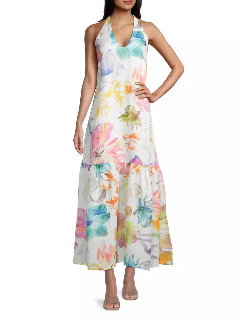 120% Lino Linen Floral Halter Maxi Dress