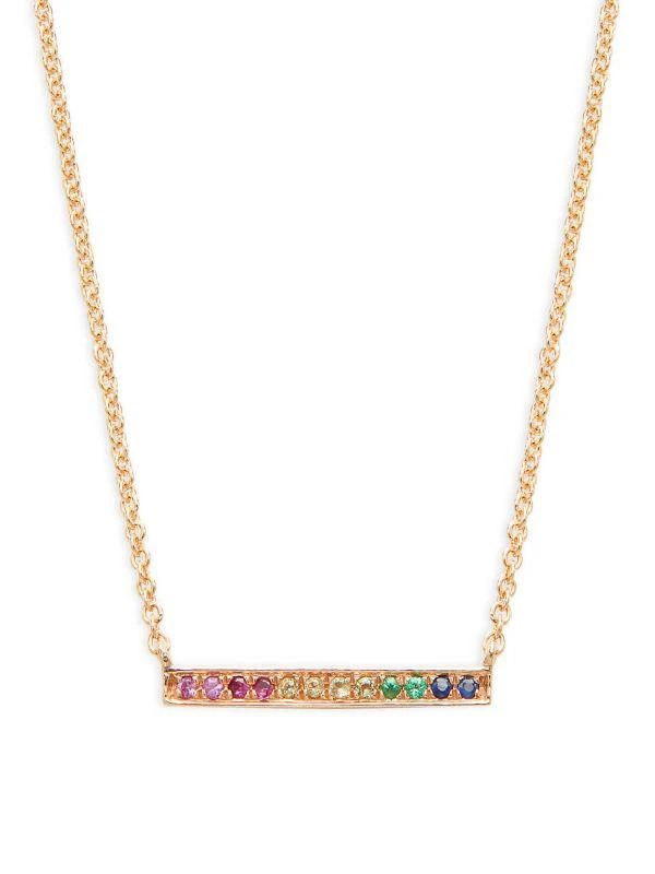 Sydney Evan 14K Rose Gold, Sapphire & Emerald Bar Necklace 1