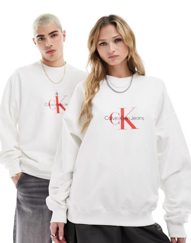 Calvin Klein Calvin Klein Jeans archival monologo crew neck sweatshirt in white 1