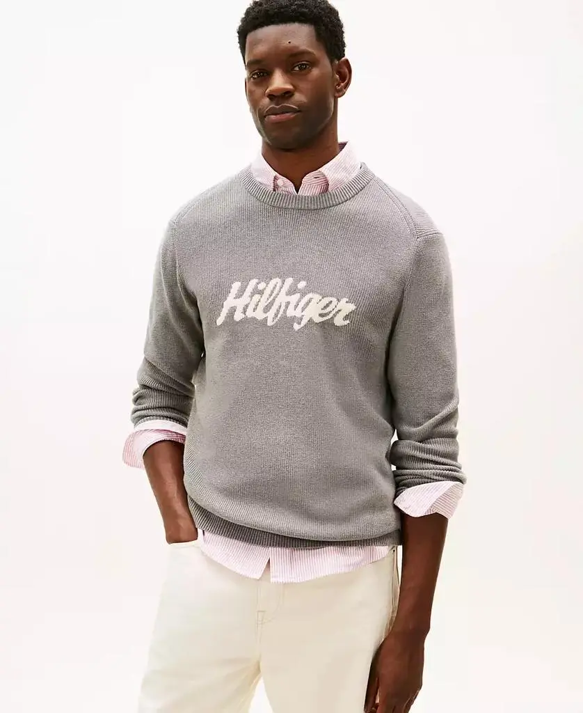 Tommy Hilfiger Men's Crewneck Logo Intarsia Graphic Sweater