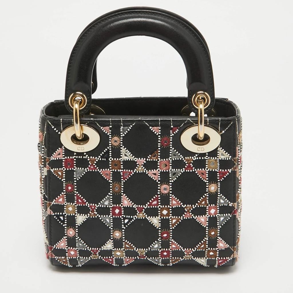 Dior Dior Black Leather Mini Embroidered Beaded Lady Dior Tote 4