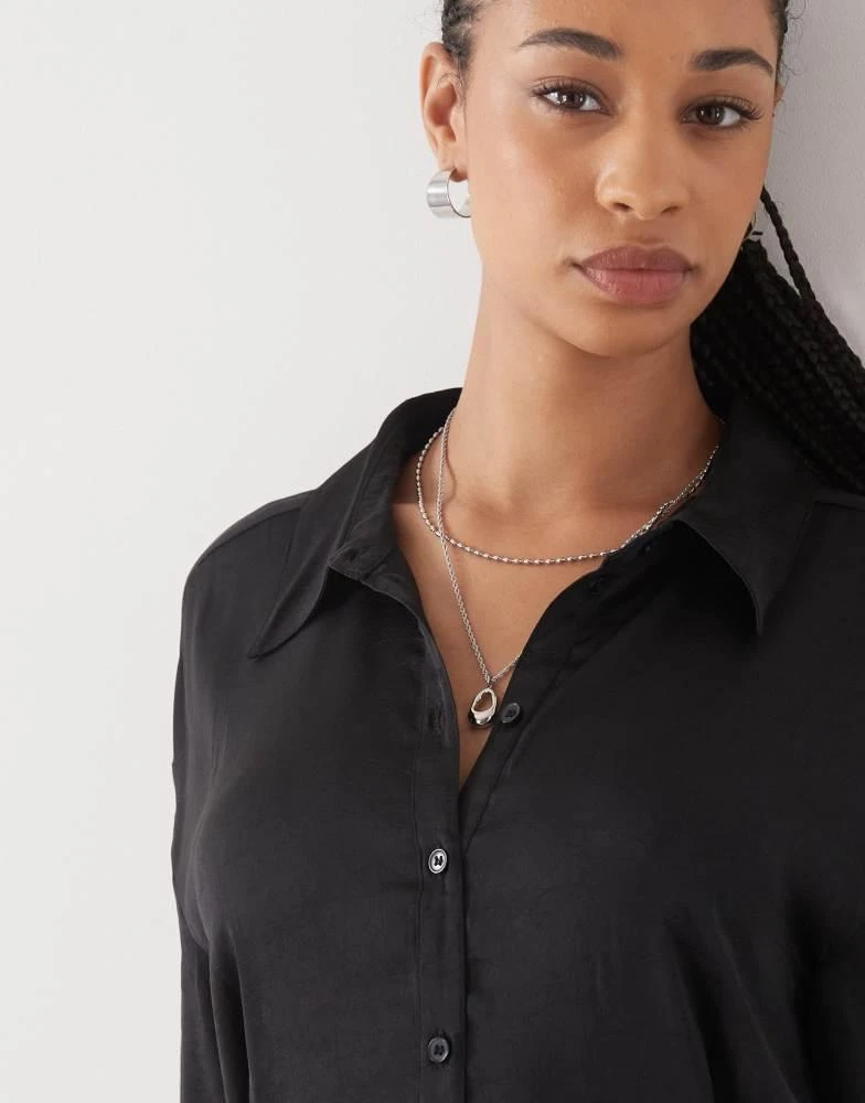 monki black shirt dress Monki - Long Sleeve Crinkle Satin Shirt Dress - Women - Polyester - 36 EU