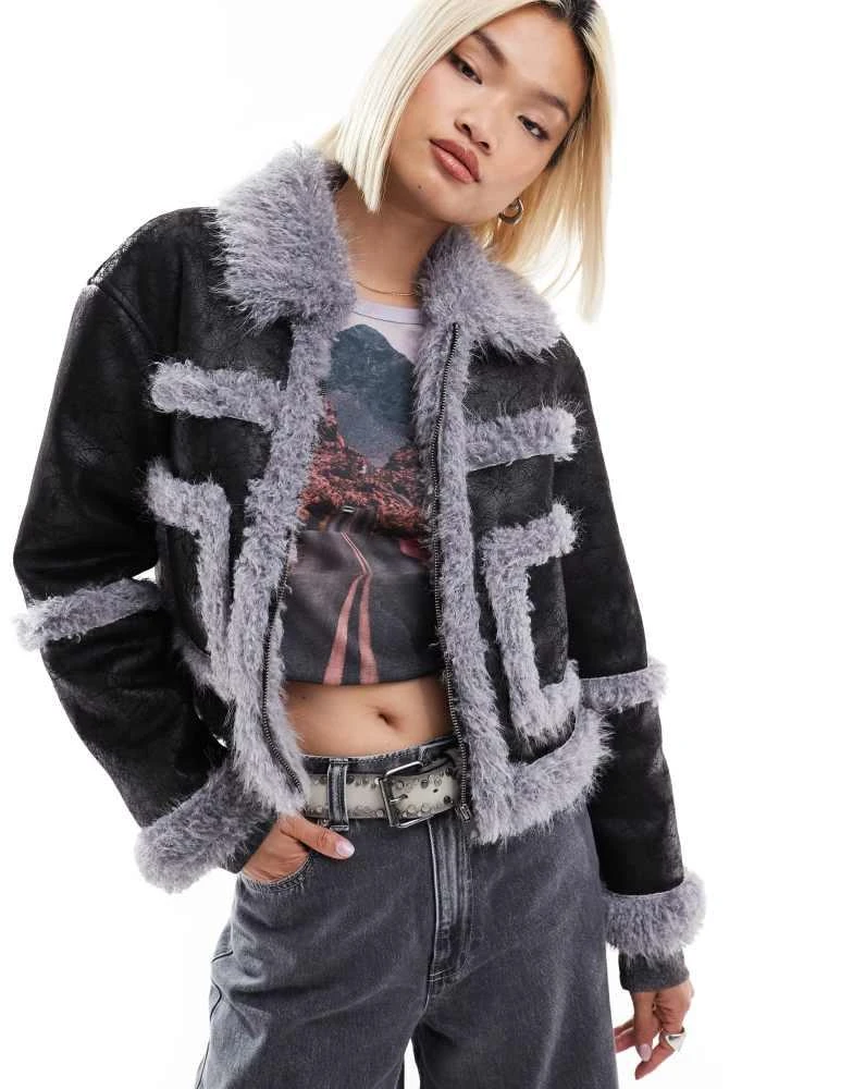 Glamorous Glamorous boxy purple sherling contrast coat 1